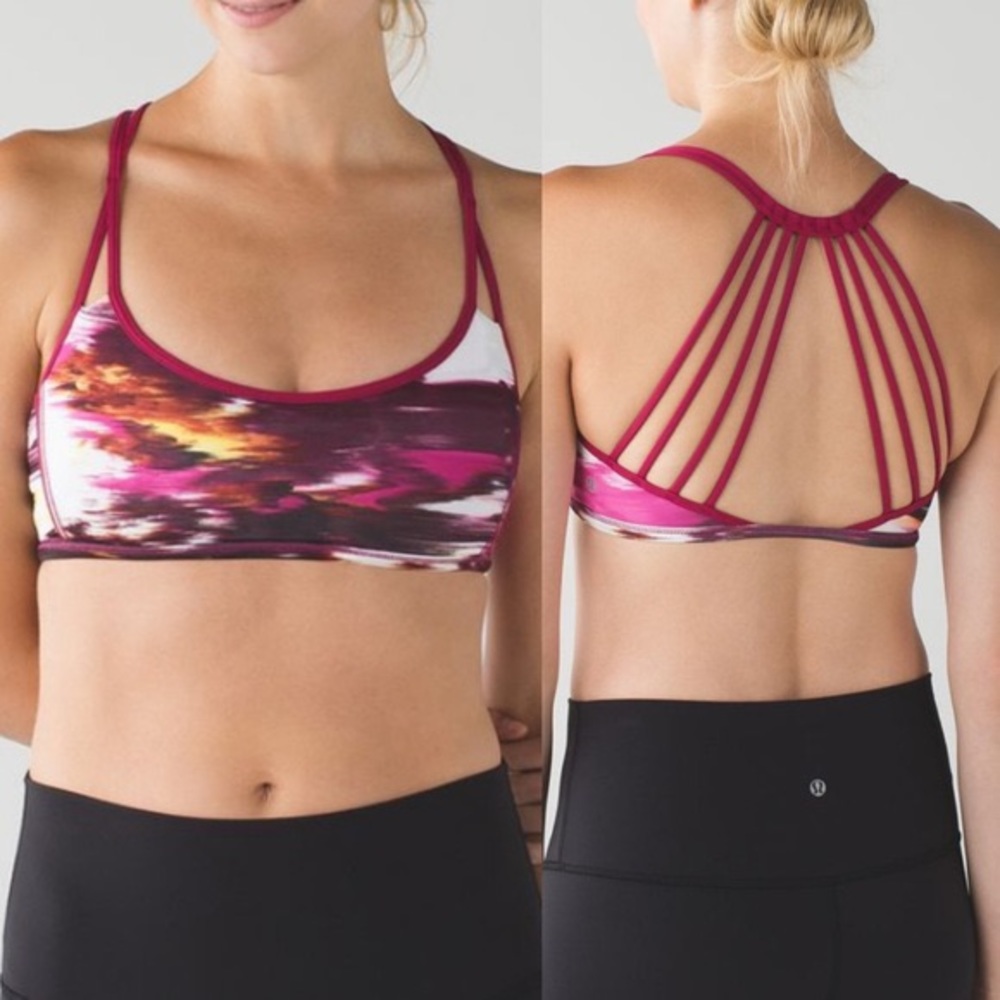 Lululemon Lighten Up Bra Strappy Berry Rumble Sz 6